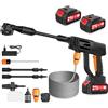 Worshow Idropulitrice a batteria, 21 V, 120 bar, con 2 batterie da 3000 mAh, idropulitrice senza fili, con tubo da 5 m, per la pulizia del giardino, irrigazione
