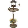 SOARS Magiatoia per Uccelli con Luce Solare Ø43 x 110H cm, Abbeveratoio per Uccelli Selvatici Decorazione da Esterno Rustico Effetto Bronzo, Vasca per Uccello da Giardino e Balcone (Bronzo Giallo)