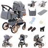 YAZOCO Passeggino Trio, con Ovetto I-SIZE Passeggino 3 in 1 Neonati con Due Modi Reversibili Spingere, Trio con Design Pieghevole in Un Clic navicella+passeggino 2 in 1 (3 in 1 XX1 Grigio)