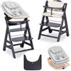 hauck Seggiolone Beta+ Newborn Set Eco Bouncer - Sediolone Pappa Bimbi in Legno Da 0 Mesi con Sdraietta Neonati Dondolo, Cuscino e Vassoio - (Grigio scuro)