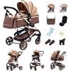 YAZOCO Passeggino Trio, combinazione 3 in 1 passeggino cittadino pieghevole di lusso Borsa mamma con cestino porta bebè (3 in 1 739 Cachi)