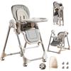 Aveainelle Seggiolone per bambini 2 in 1 con modalità altalena, sedia pieghevole con ruote, regolazione in altezza a 5 livelli, design a 2 ripiani, per bambini da 6 a 36 mesi (Z8121-grigio)