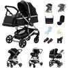 YAZOCO Passeggino Trio, combinazione 3 in 1 passeggino cittadino pieghevole di lusso Borsa mamma con cestino porta bebè (3 in 1 739 Nero)