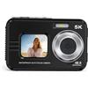 XUMIUZIY Fotocamera Subacquea 5K, Fotocamera Digitale Selfie con Zoom Autofocus 48MP 16X con Doppio Schermo, Videocamera Protettiva Resistente All'Acqua da 11,5 Piedi con Luce di (BLACK)