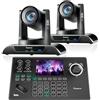Tenveo Kit Telecamera PTZ e Controller - 2 Telecamere PTZ NDI 4K con Auto-Tracking AI 20X, HDMI/USB3.0/LAN(PoE) e 1 Controller Joystick NDI con Screen da 5 Pollici per Live Streaming, Chiese