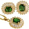 Rizilia FIORIRE Parure di Gioielli Pendente con 18 Catena & Perno Orecchini Taglio Rotondo CZ [Simulata Smeraldo Verde] in Placcato Oro Giallo, Semplice Ed Elegante Moderno