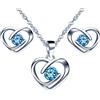 Yumilok-Collana con ciondolo da donna S925 in argento sterling semplice cuore vuoto amore zircone orecchini a bottone in argento sterling con combinazione di ciondoli set moderno e bello (blu)