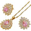 Rizilia Teardrop Parure di Gioielli Pendente con 18 Catena & Perno Orecchini Taglio Pera CZ [Simulata Zaffiro Rosa] in Placcato Oro Giallo, Semplice Ed Elegante Moderno