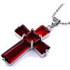 Rizilia Croce Pendente con 18 Catena & Trapezoid Taglio Quadrato CZ [Simulata Rosso Rubino] in Placcato in Oro Bianco, Semplice Ed Elegante Moderno