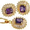Rizilia FIORIRE Parure di Gioielli Pendente con 18 Catena & Perno Orecchini Taglio Rotondo CZ [Simulata Ametista Viola] in Placcato Oro Giallo, Semplice Ed Elegante Moderno