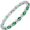 Rizilia Bracciale Tennis Verde Smeraldo per Donna — Smeraldo Simulato Taglio Ovale, Placcato Oro Bianco 18K, Regalo Pietra di Maggio, 18cm