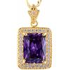 Rizilia Pendente con 18 Catena & Taglio Rettangolare CZ [Simulata Ametista Viola] in Placcato Oro Giallo, Semplice Ed Elegante Moderno