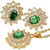 Rizilia FIORIRE Parure di Gioielli Pendente con 18 Catena & Perno Orecchini Taglio Ovale CZ [Simulata Smeraldo Verde] in Placcato Oro Giallo, Semplice Ed Elegante Moderno