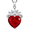 Rizilia Cuore di Oceano Pendente con 18 Catena & Taglio del Cuore CZ [Simulata Rosso Rubino] in Placcato in Oro Bianco, Semplice Ed Elegante Moderno