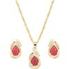 RIZILIA Set di gioielli placcati oro rosso rubino con taglio a goccia,Ciondolo con orecchini a catena 18