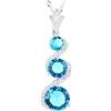 Rizilia Tre-Stone Pendente con 18 Catena & Taglio Rotondo CZ [Simulata Acquamarina] in Placcato in Oro Bianco, Semplice Ed Elegante Moderno