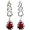 RIZILIA Ciondolare Orecchini Traforati Con Taglio Pera CZ [Simulata Rosso Rubino] In Placcato In Oro Bianco, Semplice Ed Elegante Moderno