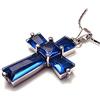 Rizilia Croce Pendente con 18 Catena & Trapezoid Taglio Quadrato CZ [Simulata Zaffiro Blu] in Placcato in Oro Bianco, Semplice Ed Elegante Moderno