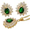 Rizilia Teardrop Parure di Gioielli Pendente con 18 Catena & Perno Orecchini Taglio Pera CZ [Simulata Smeraldo Verde] in Placcato Oro Giallo, Semplice Ed Elegante Moderno