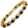 Rizilia Gioielli Rotondi Taglio Blu Pietre preziose Zaffiro fine CZ 18K Oro Giallo Placcato [18cm/7inch] Braccialetto da Tennis Semplice Semplice Eleganza Regolazione del Pizzo [Sacchetto di Gioielli Liberi]