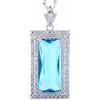 Rizilia Pendente con 18 Catena & Taglio Rettangolare CZ [Simulata Acquamarina] in Placcato in Oro Bianco, Semplice Ed Elegante Moderno
