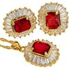 Rizilia FIORIRE Parure di Gioielli Pendente con 18 Catena & Perno Orecchini Taglio Rotondo CZ [Simulata Rosso Rubino] in Placcato Oro Giallo, Semplice Ed Elegante Moderno