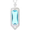 Rizilia Pendente con 18 Catena & Taglio Rettangolare CZ [Simulata Acquamarina] in Placcato in Oro Bianco, Semplice Ed Elegante Moderno