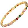 Rizilia Bracciale Tennis Arcobaleno da Donna — Zirconia Cubica Multicolore Taglio Rotondo 4mm, Placcato Oro Giallo 14K, Pietra di Nascita Ottobre, 18cm