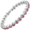 Rizilia Bracciale Tennis con Taglio Rotondo CZ [Simulata Rosso Rubino] in 18K Placcato in Oro Bianco, [18cm/7inch]