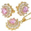 Rizilia FIORIRE Parure di Gioielli Pendente con 18 Catena & Perno Orecchini Taglio Rotondo CZ [Simulata Zaffiro Rosa] in Placcato Oro Giallo, Semplice Ed Elegante Moderno