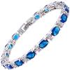Rizilia Gioielli Oval Cut Blue Sapphire Gemstones Fine CZ 18K Oro Bianco Placcato [18cm / 7inch] Braccialetto Tennis Semplice Eleganza Moderna [Sacchetto di Gioielli Liberi]