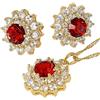 Rizilia FIORIRE Parure di Gioielli Pendente con 18 Catena & Perno Orecchini Taglio Rotondo CZ [Simulata Red Garnet] in Placcato Oro Giallo, Semplice Ed Elegante Moderno