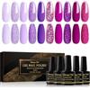 Shining She Smalto Semipermanente Unghie,10 Colori Viola Lavanda lilla Fucsia Glitter Smalti Semipermanenti per Unghie Soak Off UV/LED per DIY Manicure Salone,8ml