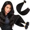 Elailite Extension Capelli Veri Cheratina 100 Ciocche 50g U Tip Hair Naturali Indiani 60cm #1B Nero Naturale