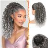 BARSDAR Grigio Coda Capelli Extension, Rosso Ricci Coda di Cavallo con Coulisse 45cm Pure Protein Fibra Bohemian Ondulati Pettine Clip in Ponytail Posticci Feste Quotidiana, Salt and Pepper Grigio