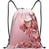 Generic Zaino con Coulisse Pink Roses Balloon Heart Drawstring Backpack Leggero Sacca da Palestra Grande capacità Borsa con Coulisse per Viaggi Unisex Spiaggia