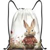 Generic Zaino con Coulisse Rabbit in Red Coat Drawstring Backpack Grande capacità Sacchetta Sportiva Pieghevole Sacca da Palestra per Unisex Spiaggia Viaggi