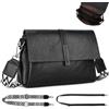 VINBAGGE Borsa a Tracolla Donna Antifurto Pelle PU Vintage, 3 Scomparti, Borsa a Spalla Elegante con Patta e 2 Tracolla Regolabile (Larga Ricamata + Sottile),Nero