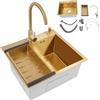 ROGONPDK Lavandino in acciaio inox oro lavandino con rubinetto, lavello da cucina, piano di lavoro, lavandino rettangolare, lavello in acciaio inox, per bagno/lavandino/cucine