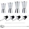 EASYKEENECOM 4 Pezzi Misurino Doppio per Cocktail in Acciaio Inox 15ml,20ml,25ml,30ml,40ml,50ml,60ml con 4 Tappo Versatore,1 Bar Spoon e 1 Spazzola di Pulizia per Bar, Vino, Bevande Barista
