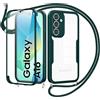 Jrkvniv Cover per Samsung Galaxy A16 5G con Cordino,360 Gradi Trasparente Custodiacon con Protezione Schermo Integrata,Bumper Rugged Custodia con Regolabile Tracolla Corda Collana per 6.7-Verde