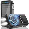 Kruilan Power Bank Solare 26800mAh, Solare Powerbank Ricarica Rapida 30W, Caricatore Portatile Wireless con 4 Cavi Integrati, 3 Porte, 7 Uscite, LED Torcia, Batteria Portatile per Campeggio e Outdoor