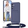 Vauki Cover per Samsung Galaxy A55 con Cordino Porta Carte, Morbido TPU Silicone Case con Laccio Tracolla, Regolabile e Rimovibile, Antiurto AntiGraffio Case per Samsung A55, Blu Scuro