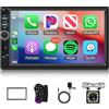 Hodozzy Autoradio 2 Din con CarPlay e Android Auto, Hodozzy 7 Pollici Touch Screen Autoradio con Schermo Bluetooth Radio Stereo Auto 2 DIN con Mirror Link Android&iOS/SWC/FM/EQ/USB/AUX+Telecamera Posteriore