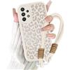 Coalbooliy Cover con Cordino per Samsung Galaxy A13 （4G） 6,6'', Silicone Morbido Custodia Aesthetic Leopardo Bianco Mädchen Modello Disegni Collana Protezione Fotocamera Antiurto Protettiva Case, 01