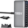 Jaxiyun 1000W Stazione di Ricarica USB, Caricatore USB Multiplo PD per dispositivi da 140 W e 100 W, Caricabatterie Multiplo con 10 porte compatibile con MacBook, iPad, iPhone 16/15/14, DELL, HP