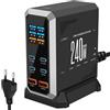 Leikurvo Caricatore USB C da 240 W multiplo con 6 porte, caricatore USB C multiplo con 4 x USB-C e 2 x USB-A, PD140 W, 65 W, 60 W Power Delivery stazione di ricarica USB C per MacBook Pro/Air, iPhone, iPad