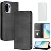 OUEAYIEN Cover per OnePlus 15R 5G Custodia a Libro con Vetro Temperato Blocco RFID Antiurto Pelle Portafoglio Porta Carte Supporto Stand Vintage Flip Custodia per One Plus PlusOne 1Plus 15R Nero