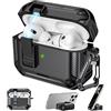 RFUNGUANGO Custodia compatibile per AirPods Pro di seconda generazione con supporto per telefono e funzione di aspirazione magnetica posteriore compatibile, adatta per custodia AirPods Pro 2, nera
