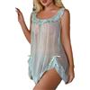 KNDSSMY Lingerie Sexy da Donna, Sottoveste in Pizzo, Canottiera, Trasparente, in Rete, con Spalline Corte e Volant, Babydoll, Taglie Forti, Sottoveste, Ciano Chiaro M